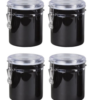 4 Pieces , 700 ML Stainless Steel Coffee Container Vacuum Sealed Storage Jar For Sugar Tea Cofee Bean Cereals , Kitchen Storage Canister Jar , Black