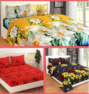 3d Printed  New Bedsheet Combo Of  Polycotton 3 Double Bed Bedsheet With 6 Pillow Cover