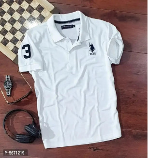 Navy Blue Polycotton Polos For Men