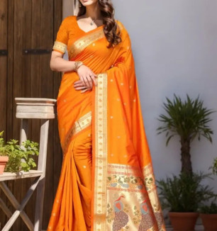 Beautiful Paithani Silk Saree With Blouse Piece