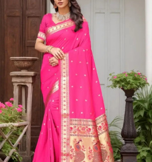 Beautiful Paithani Silk Saree With Blouse Piece