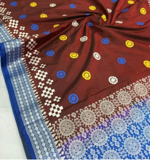 Banarasi Satin Silk Pasapalli Embroidery Work Sambhalpuri Saree With Blouse Piece
